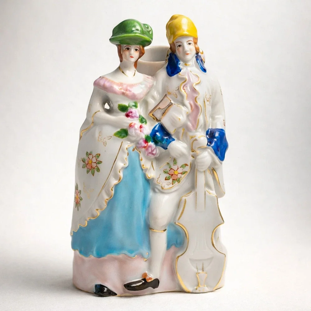 Antique Japanese Figural Porcelain Wall Pocket Vase | 1920s–1930s